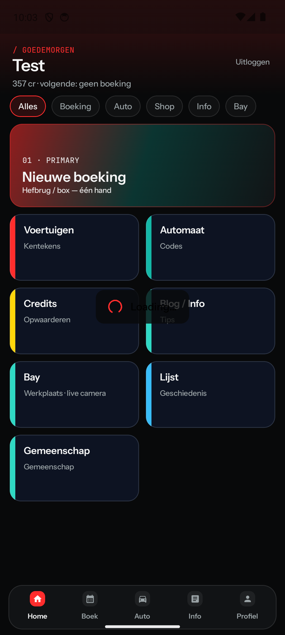 Member app home — DIY garage dashboard