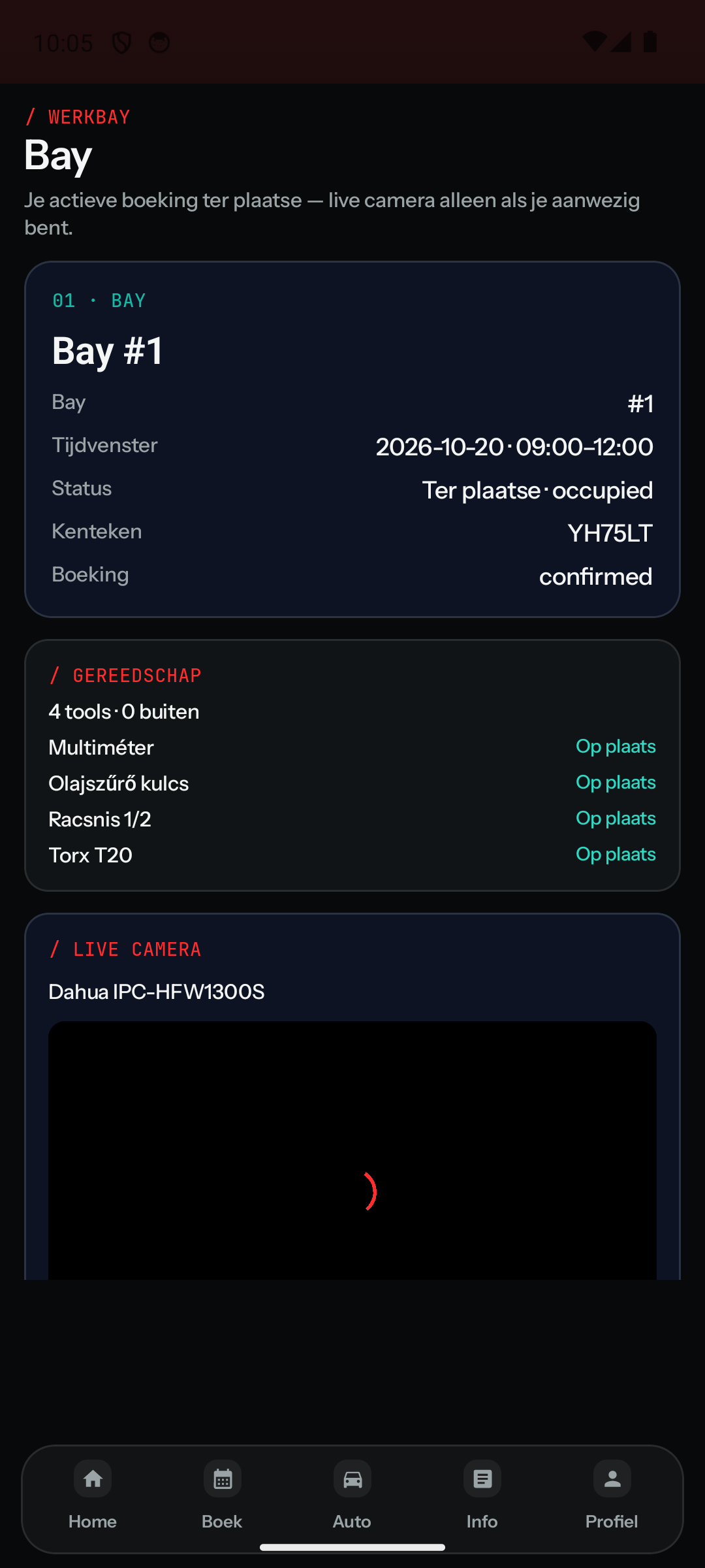 Bay view in the member app during an active booking